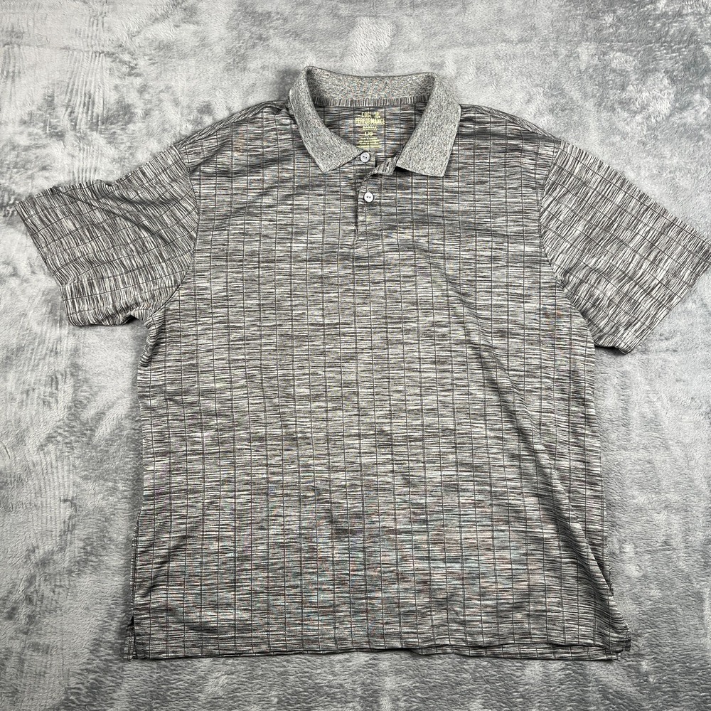 Haggar Cool 18 Performance Polo Shirt Mens Large Gray Striped Resort Wear Tennis